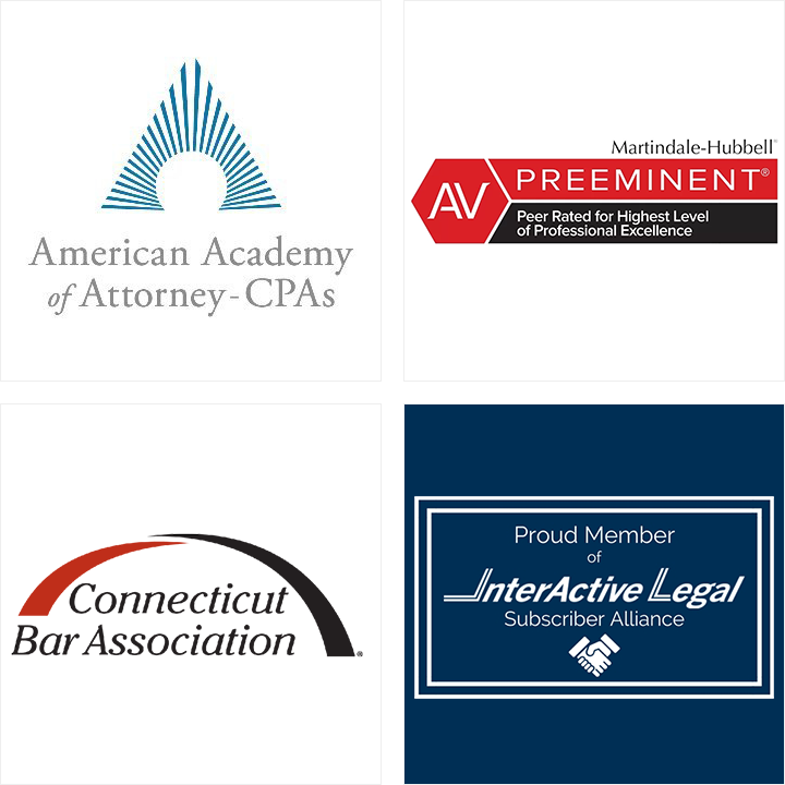 A series of logos for the american academy of attorney cpas, connecticut bar association and interactive legal.